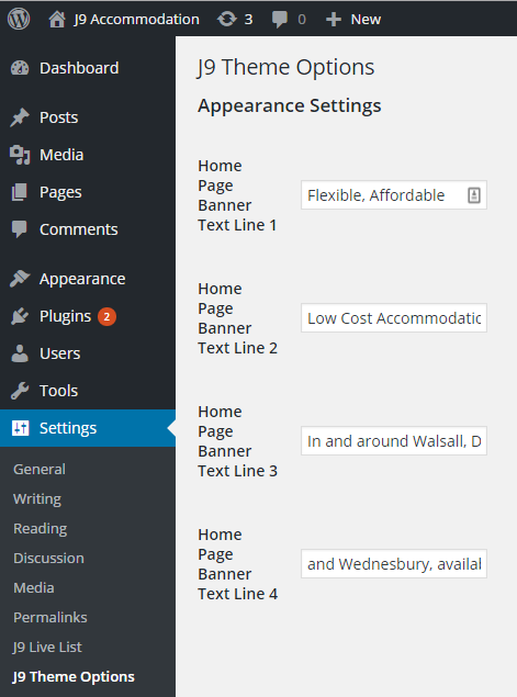 Wordpress admin screenshot